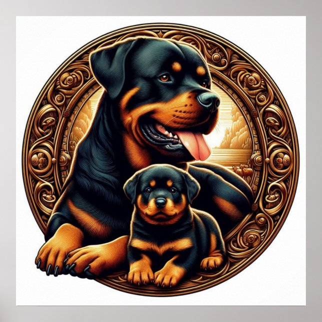 Rottweiler Mamma och Puppy 04 5000X Poster (Framsidan)