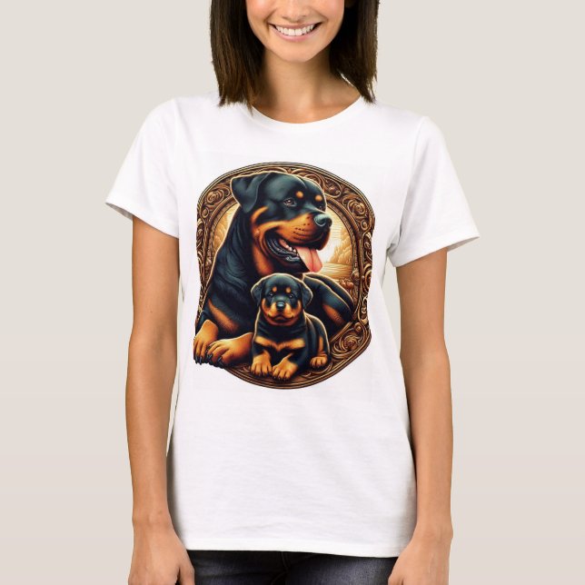 Rottweiler Mamma och Puppy T Shirt (Framsida)