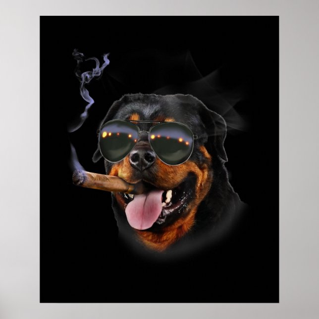 Rottweiler med grillarm, solfångare poster (Framsidan)
