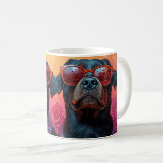 Rottweiler med hjärter rosor Alla hjärtans dag Kaffemugg (Framsida höger)