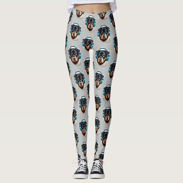 Rottweiler med hörlurar Leggings 4 (Framsida)