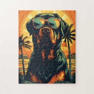 Rottweiler med solglasögon på stranden pussel