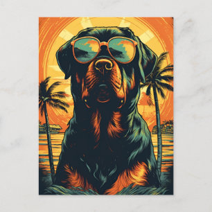 Rottweiler med solglasögon på stranden vykort