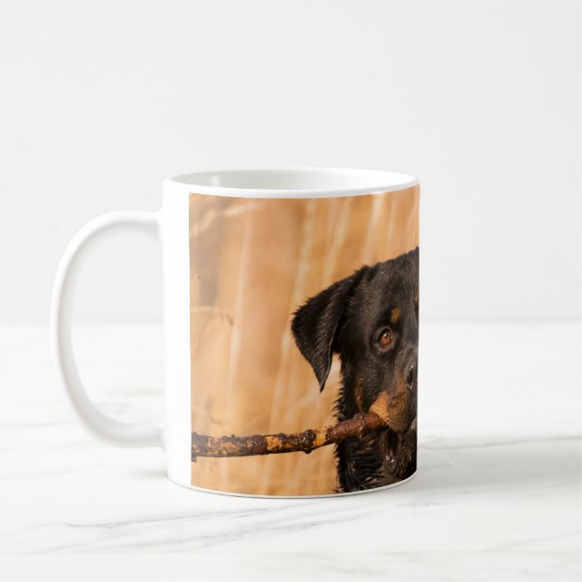 Rottweiler med stift kaffemugg (Vänster)
