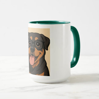 Rottweiler mugg. tecknad. hund. glasögon mugg