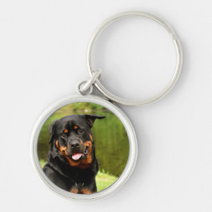Rottweiler, nyckelkedjan Lycklig Rund Silverfärgad Nyckelring