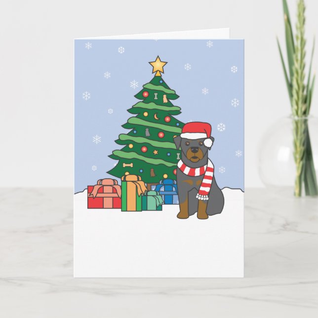 Rottweiler och Julgran Helgkort (Framsida)