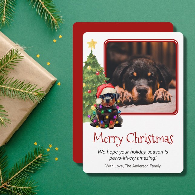 Rottweiler och Julgran Pet Hund One Photo Julkort (Skapare uppladdad)