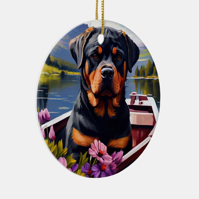 Rottweiler på en Paddle: En scen Äventyr Julgransprydnad Keramik (Höger)