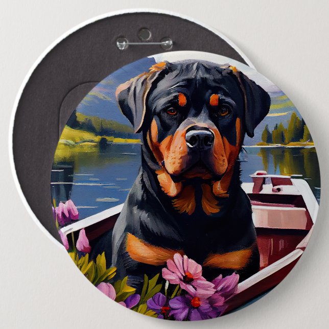 Rottweiler på en Paddle: En scen Äventyr Knapp (Framsida & baksida)
