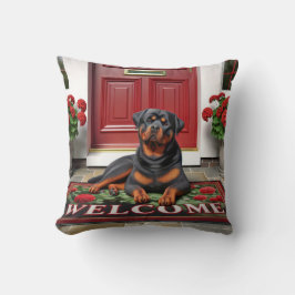 Rottweiler på en välkomstdörr kudde