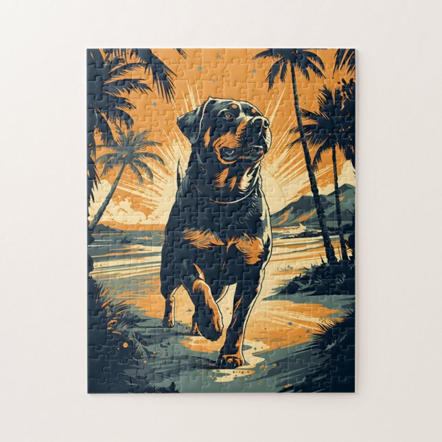Rottweiler på stranden pussel (Vertikal)
