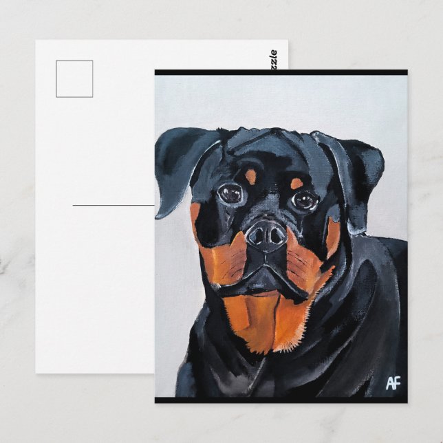 Rottweiler Painting av Alfred Fox Vykort (Fram/baksida)