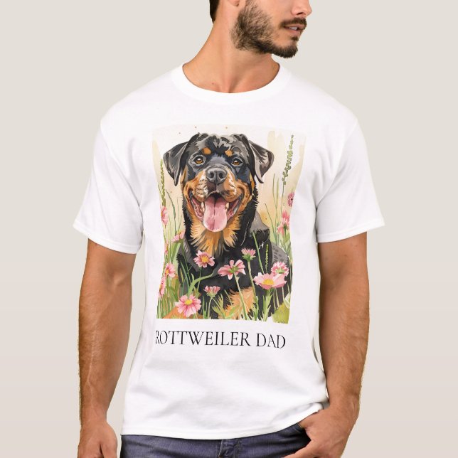 Rottweiler Pappa T-Shirt – Watercolor present till (Framsida)