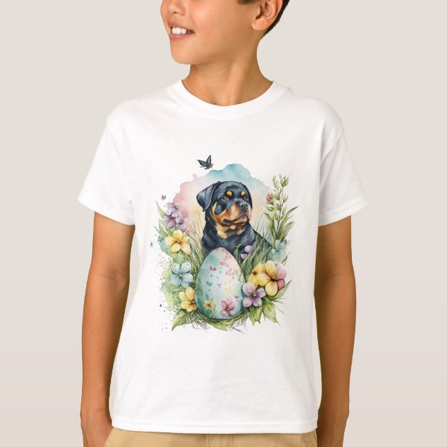 Rottweiler Påskägg, Glad påsk Rottweiler T Shirt (Framsida)