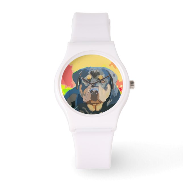 Rottweiler Porträtt Digital Painting Armbandsur (Framsida)