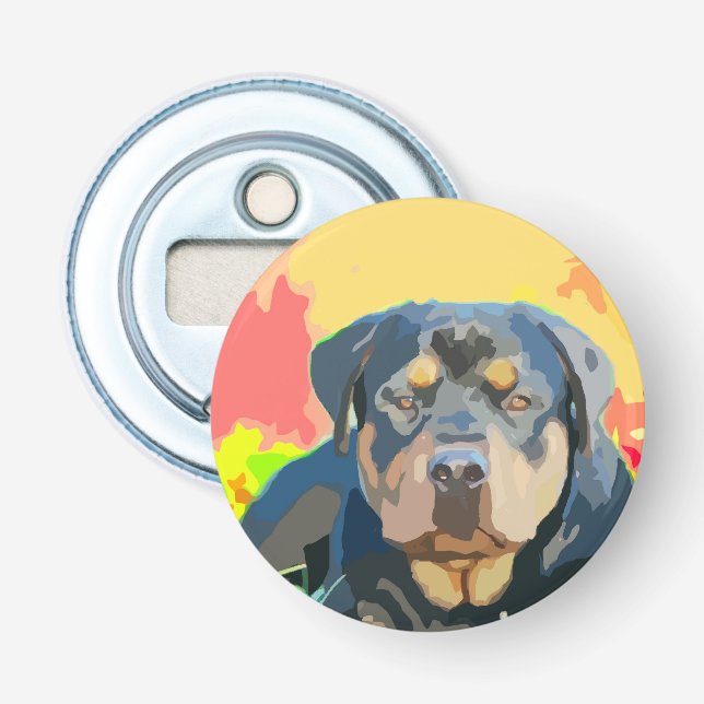 Rottweiler porträttDigital målning Flasköppnare (Framsidan)