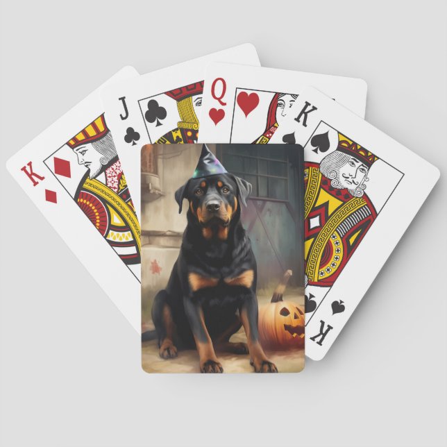 Rottweiler Pumpak Halloween Skräckinjagande Casinokort (Baksidan)