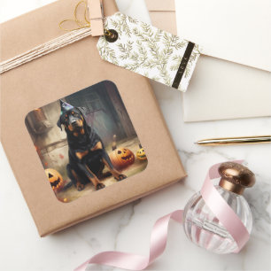 Rottweiler Pumpak Halloween Skräckinjagande Fyrkantigt Klistermärke