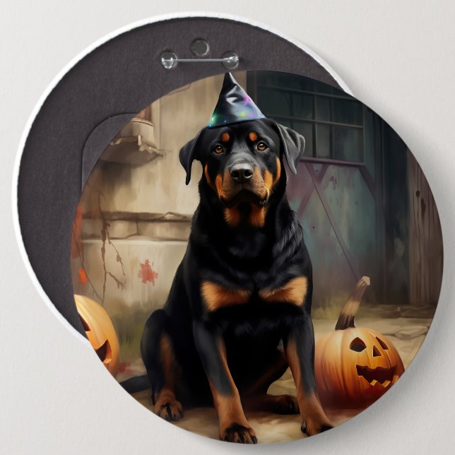 Rottweiler Pumpak Halloween Skräckinjagande Knapp (Framsida & baksida)