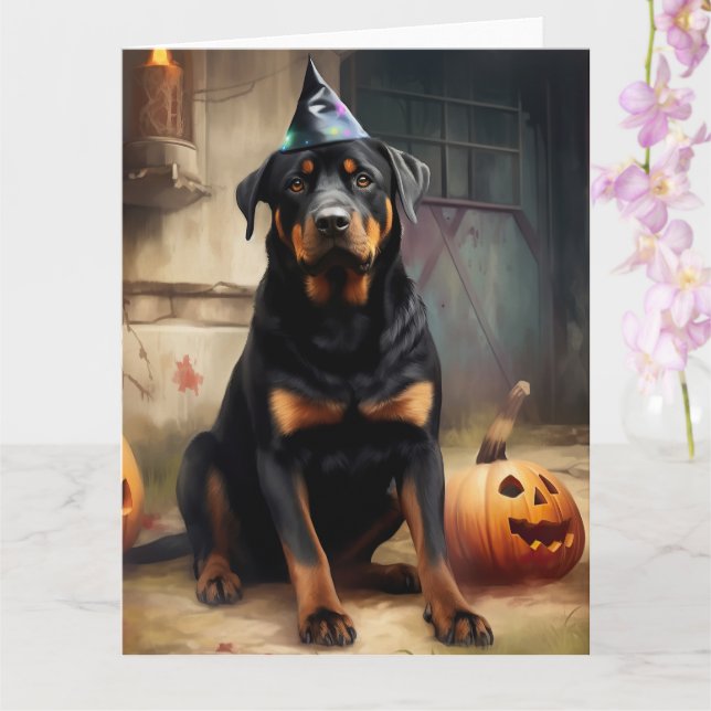 Rottweiler Pumpak Halloween Skräckinjagande Kort (Orkide)