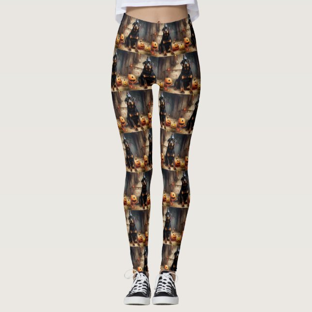 Rottweiler Pumpak Halloween Skräckinjagande Leggings (Framsida)