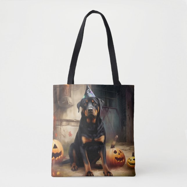 Rottweiler Pumpak Halloween Skräckinjagande Tygkasse (Framsida)