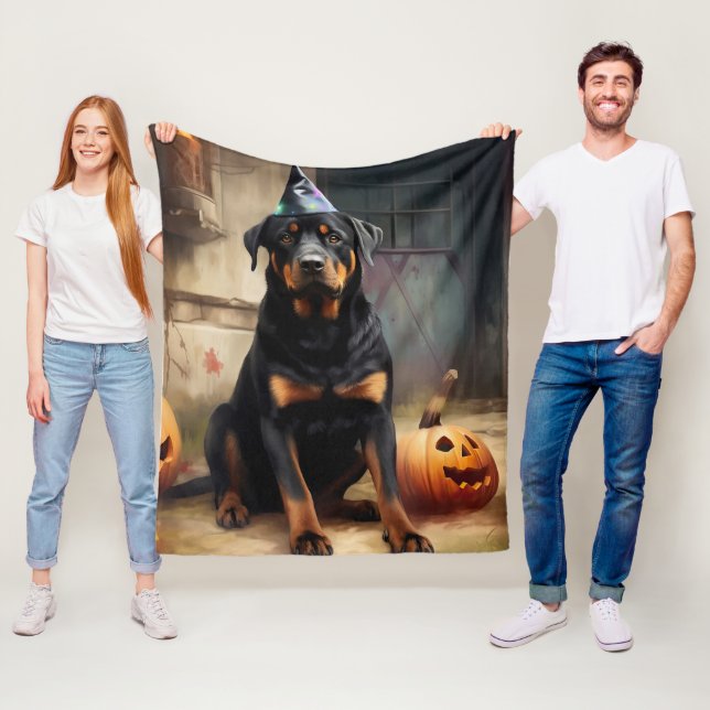 Rottweiler Pumpkins Halloween Scary Fleecefilt (På plats)