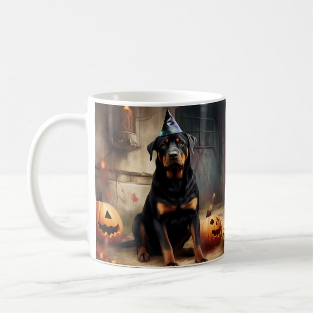 Rottweiler Pumpkins Halloween Scary Kaffemugg (Vänster)