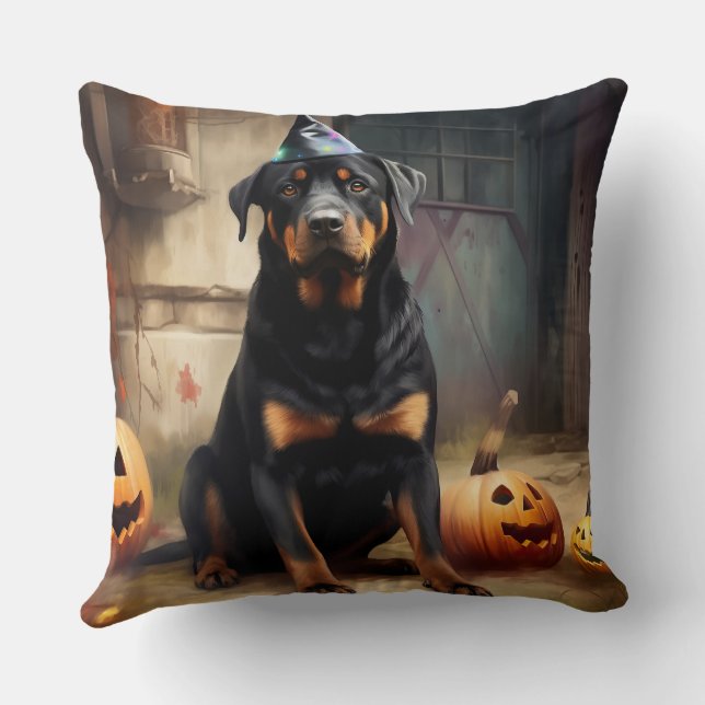 Rottweiler Pumpkins Halloween Scary Kudde (Baksida)
