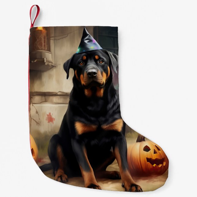 Rottweiler Pumpkins Halloween Scary Liten Julstrumpa (Framsidan)