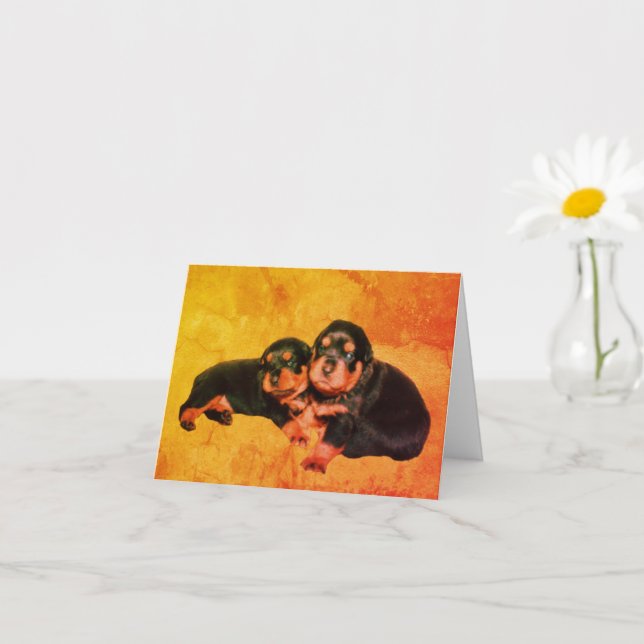 Rottweiler Puppies Hund Art Blank Note Card Kort (Liten växt)