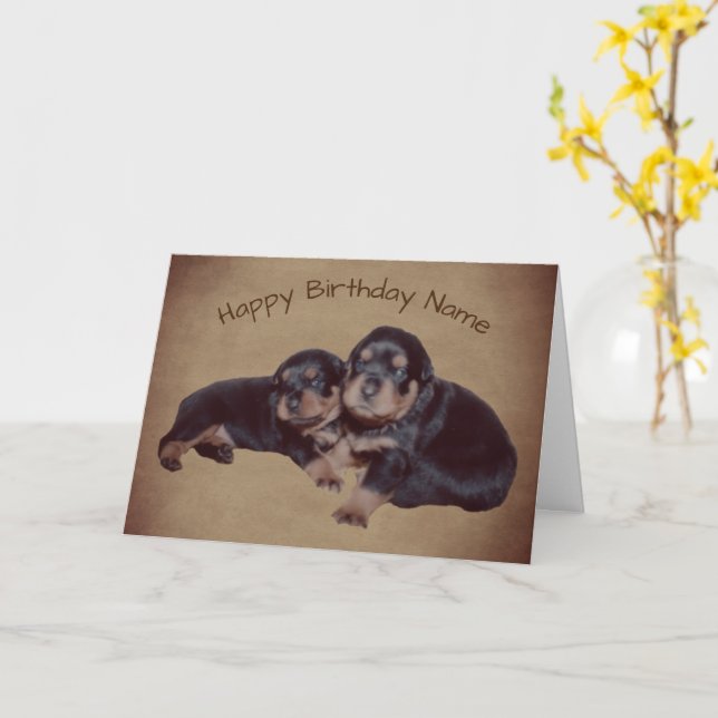 Rottweiler Puppies Personlig Birthday Card Kort (Gul blomma)