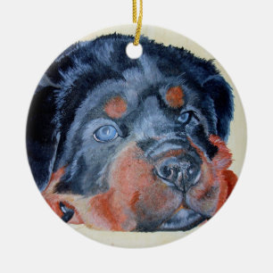 Rottweiler Puppy Artistic Pet Porträtt Julgransprydnad Keramik