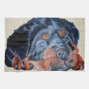 Rottweiler Puppy Artistic Pet Porträtt Kökshandduk