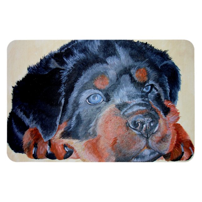 Rottweiler Puppy Artistic Pet Porträtt Magnet (Horisontell)