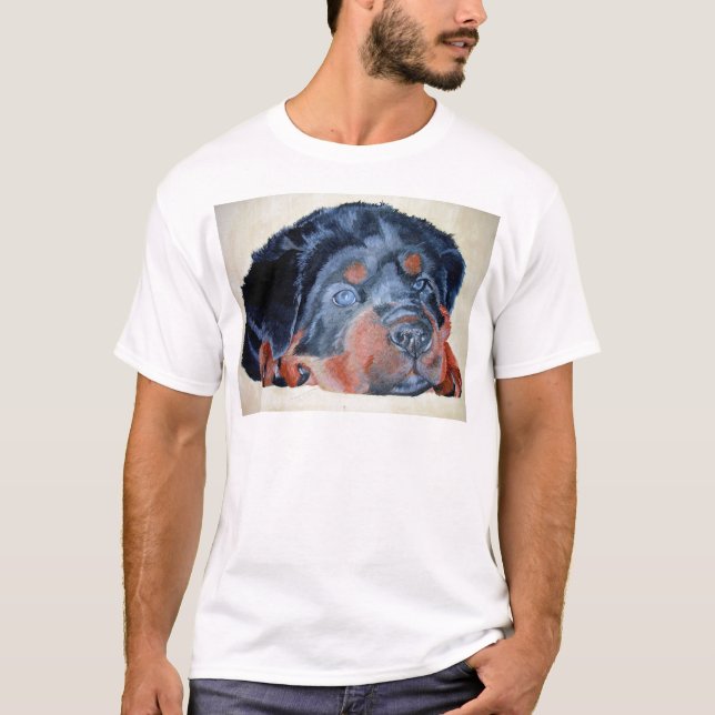 Rottweiler Puppy Artistic Pet Porträtt Tee (Framsida)