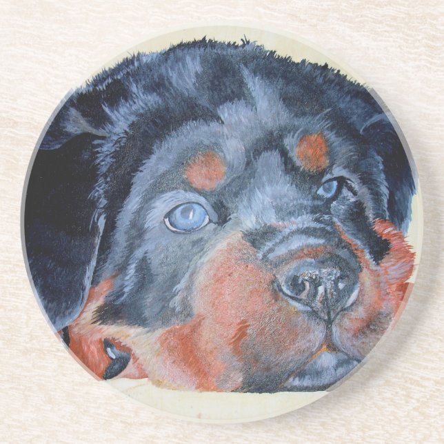 Rottweiler Puppy Artistic Pet Porträtt Underlägg Sandsten (Framsidan)