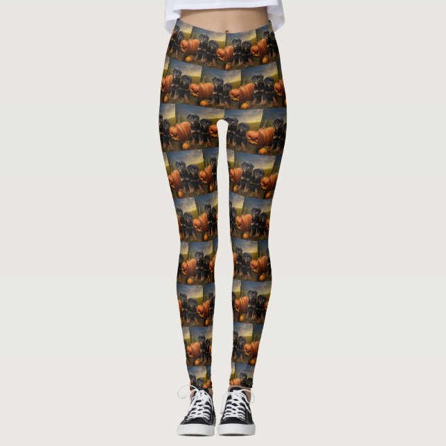 Rottweiler Puppy Autumn Delight Pumpkin Leggings (Framsida)