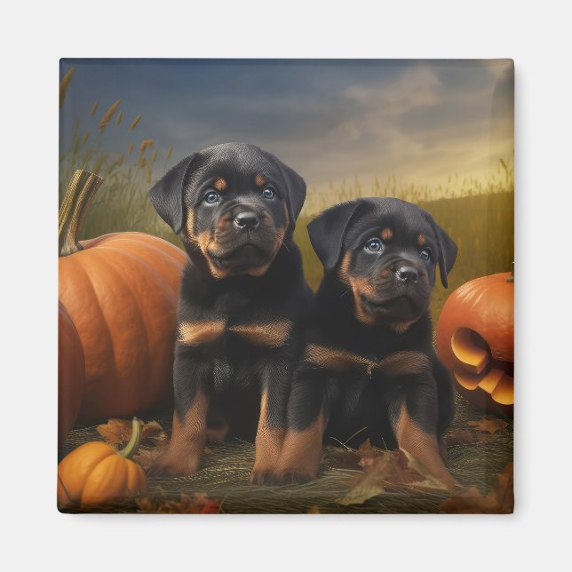 Rottweiler Puppy Autumn Delight Pumpkin Magnet (Framsidan)