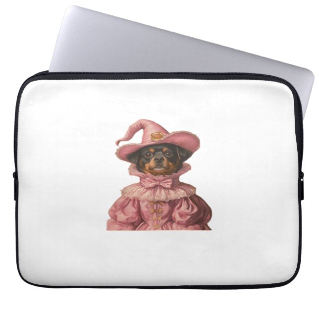 Rottweiler Puppy Dsed as a Rosa Witch - Cute Ha Laptop Fodral (Framsidan)