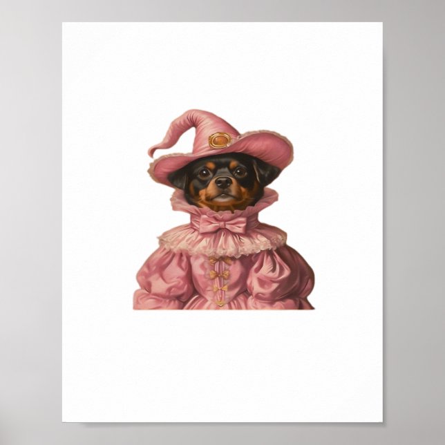 Rottweiler Puppy Dsed as a Rosa Witch - Cute Ha Poster (Framsidan)