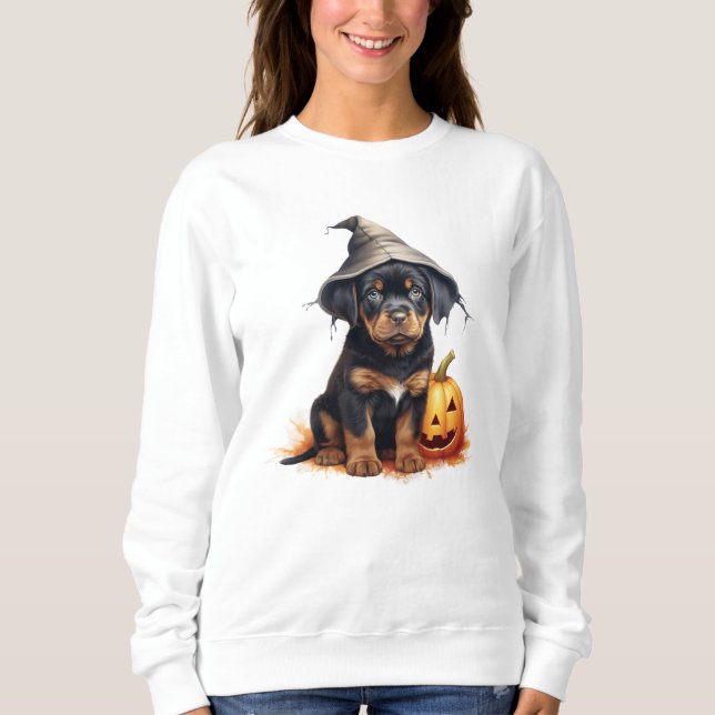 Rottweiler Puppy Halloween Sweatshirt T Shirt (Framsida)