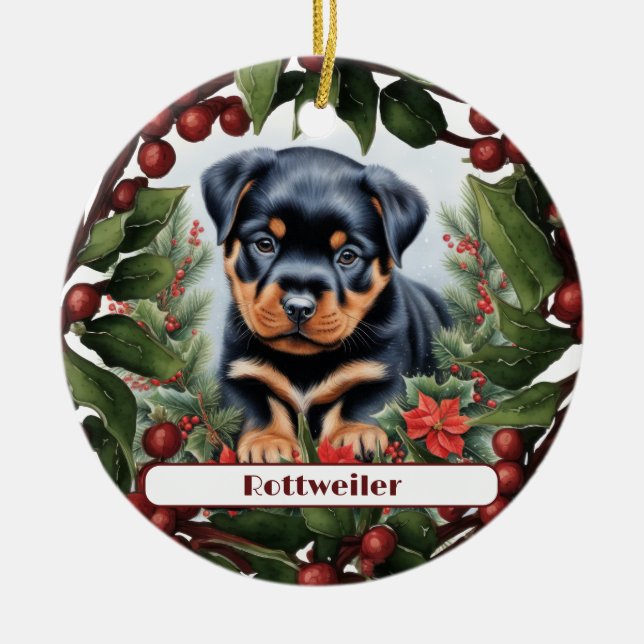 Rottweiler Puppy Helgdag Joy Anpassningsbar jul Julgransprydnad Keramik (Framsidan)