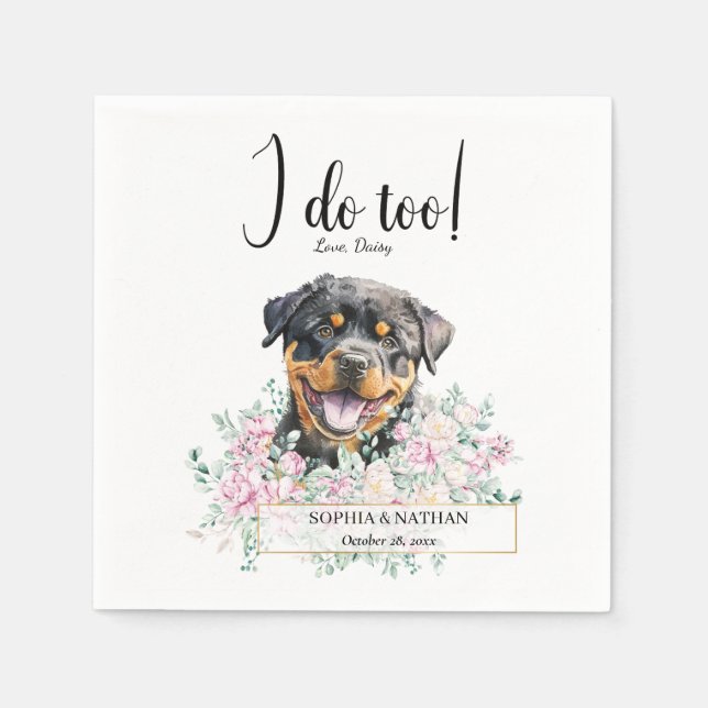 Rottweiler Puppy Hund Bröllop Cocktail Napkins Pappersservett (Framsidan)