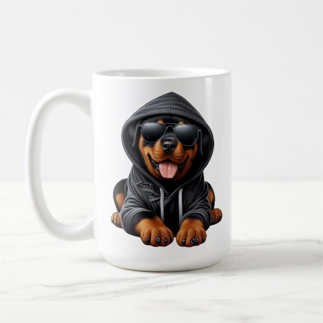 Rottweiler Puppy in Hooded Sweatshirt Kaffemugg (Vänster)