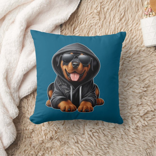 Rottweiler Puppy in Hooded Sweatshirt Kudde (Filt)