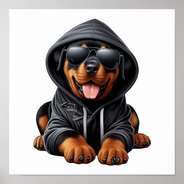 Rottweiler Puppy in Hooded Sweatshirt Poster (Framsidan)
