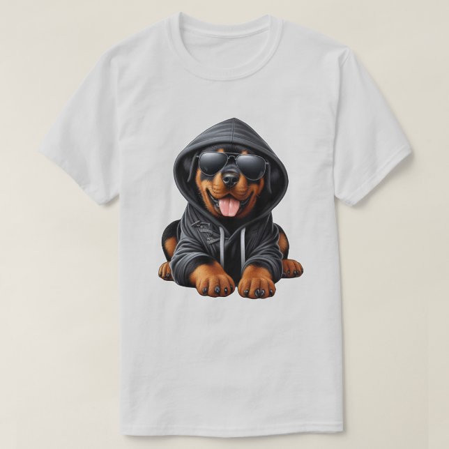 Rottweiler Puppy in Hooded Sweatshirt T Shirt (Design framsida)