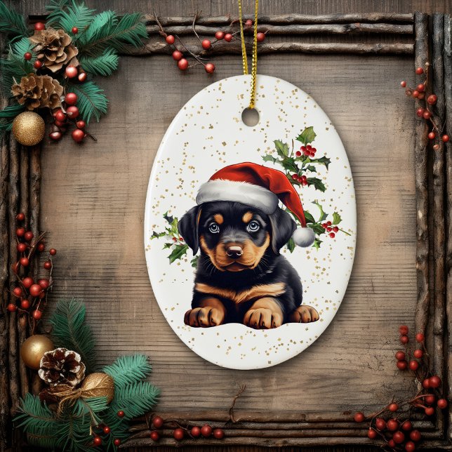 Rottweiler Puppy jul Holly Julgransprydnad Keramik (Skapare uppladdad)